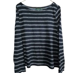 Womens M Lauren Ralph Lauren Fisherman Nautical Grunge Black & Gray Striped Top